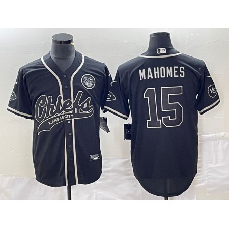 Men's Kansas City Chiefs #15 Patrick Mahomes Black Cool Bae Stitched Baseball Jersey