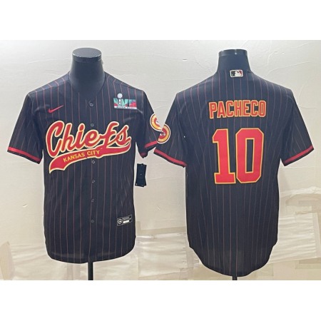 Men's Kansas City Chiefs #10 Isiah Pacheco Black With Super Bowl LVII Patch Cool Base Stitched Baseball Jersey