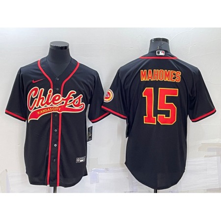 Men's Kansas City Chiefs #15 Patrick Mahomes Black Cool Base Stitched Baseball Jersey