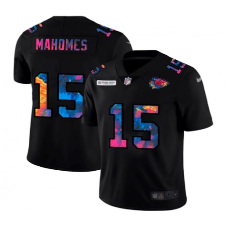 Men's Kansas City Chiefs #15 Patrick Mahomes Black Crucial Catch Limited Stitched Jersey