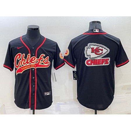 Men's Kansas City Chiefs Black Team Big Logo With Patch Cool Base Stitched Baseball Jersey