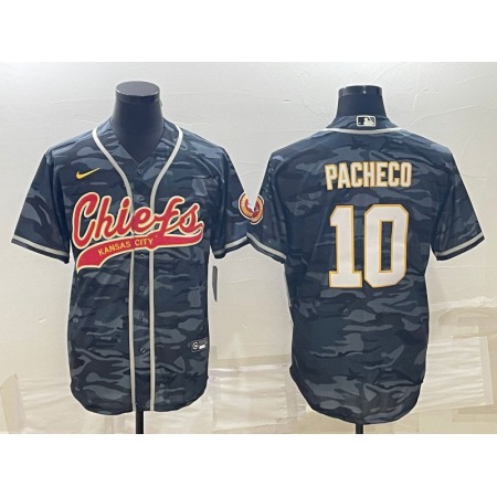 Men's Kansas City Chiefs #10 Isiah Pacheco Grey Camo With Patch Cool Base Stitched Baseball Jersey