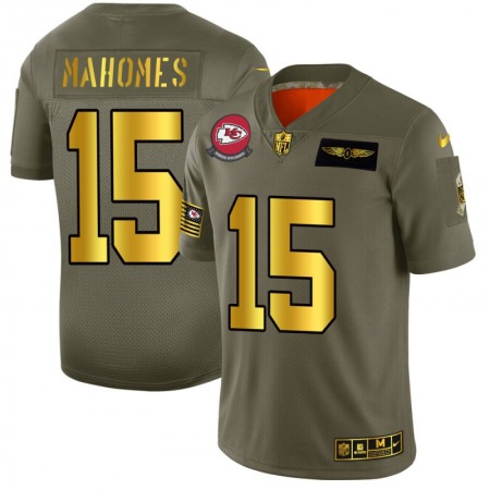 Men's Kansas City Chiefs #15 Patrick Mahomes 2019 Olive/Gold Salute To Service Limited Stitched NFL Jersey