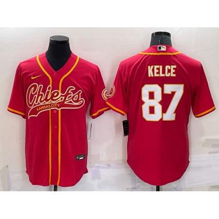 Men's Kansas City Chiefs #87 Travis Kelce Red Cool Base Stitched Baseball Jersey