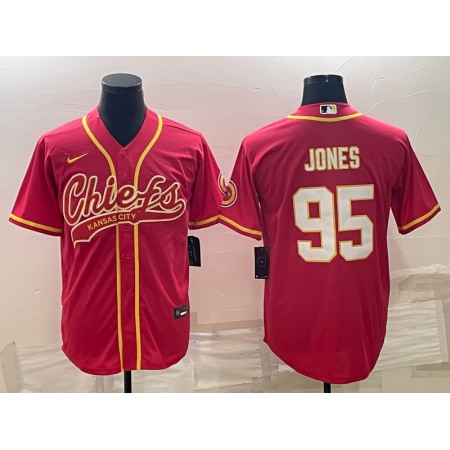 Men's Kansas City Chiefs #95 Chris Jones Red With Patch Cool Base Stitched Baseball Jersey