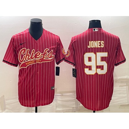 Men's Kansas City Chiefs #95 Chris Jones Red With Patch Cool Base Stitched Baseball Jersey