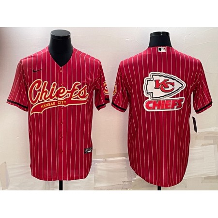 Men's Kansas City Chiefs Red Team Big Logo With Patch Cool Base Stitched Baseball Jersey