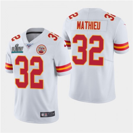 Men's Kansas City Chiefs #32 Tyrann Mathieu White Super Bowl LIV With 100th Season Patch Vapor Untouchable Limited Stitched NFL Jersey