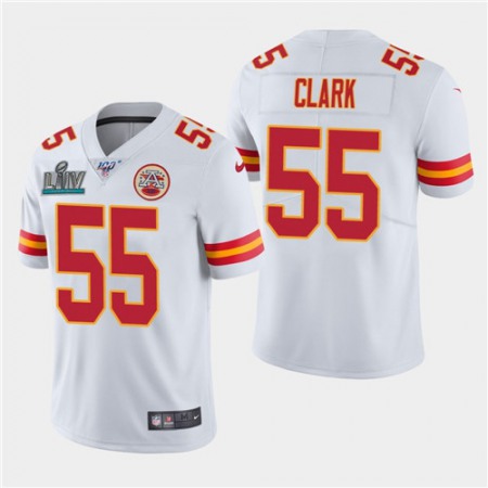Men's Kansas City Chiefs #55 Frank Clark White Super Bowl LIV With 100th Season Patch Vapor Untouchable Limited Stitched NFL Jersey