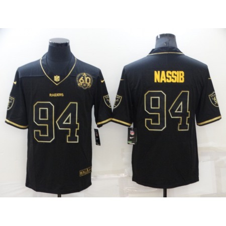 Men's Las Vegas Raiders #94 Carl Nassib Black/Gold With 60th Anniversary Patch Vapor Limited Stitched Jersey