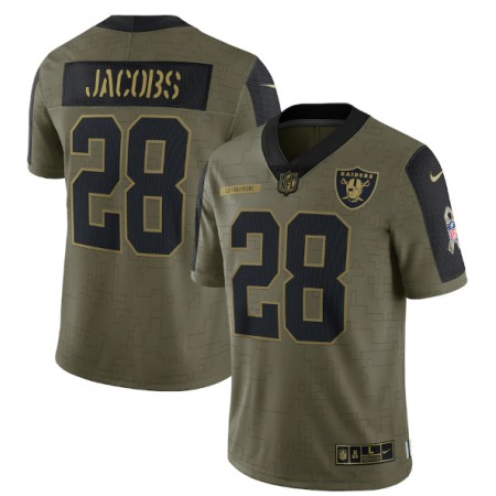 Men's Las Vegas Raiders #28 Josh Jacobs 2021 Olive Salute To Service Limited Stitched Jersey