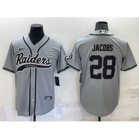 Men's Las Vegas Raiders #28 Josh Jacobs Grey Cool Base Stitched Baseball Jersey