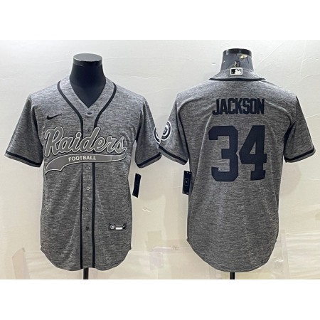 Men's Las Vegas Raiders #34 Bo Jackson Grey With Patch Cool Base Stitched Baseball Jersey