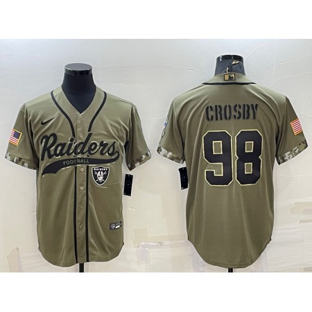 Men's Las Vegas Raiders #98 Maxx Crosby 2022 Olive Salute to Service Cool Base Stitched Baseball Jersey