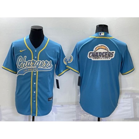 Men's Los Angeles Chargers Blue Team Big Logo With Patch Cool Base Stitched Baseball Jersey