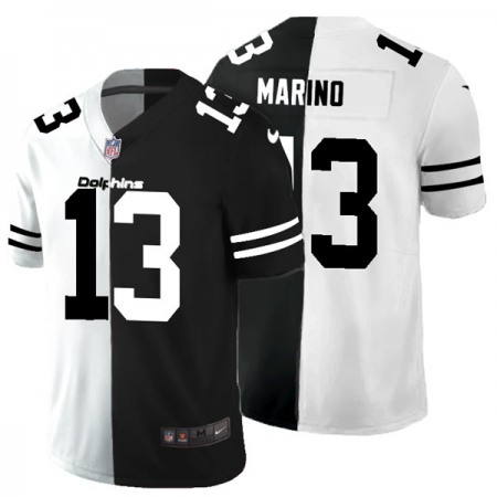 Men's Miami Dolphins #13 Dan Marino Black & White Split Limited Stitched Jersey