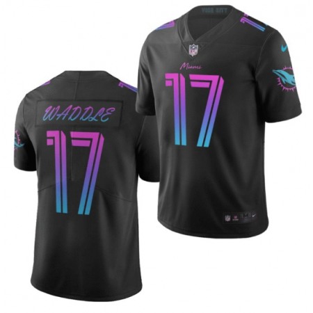 Men's Miami Dolphins #17 Jaylen Waddle Black City Edition Stitched Football Jersey