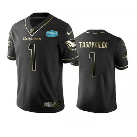 Men's Miami Dolphins #1 Tua Tagovailoa 2020 Black Gold With 347 Shula Patch Limited Stitched Jersey
