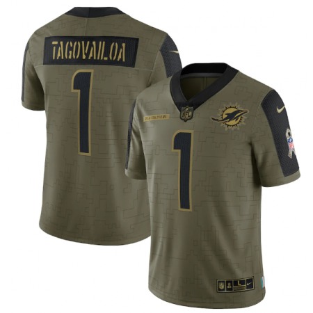 Men's Miami Dolphins #1 Tua Tagovailoa 2021 Olive Salute To Service Limited Stitched Jersey