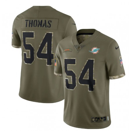 Men's Miami Dolphins #54 Zach Thomas Olive 2022 Salute To Service Limited Stitched Jersey