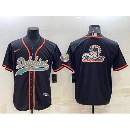 Men's Miami Dolphins Black Team Big Logo With Patch Cool Base Stitched Baseball Jersey
