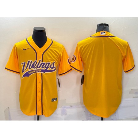 Men's Minnesota Vikings Blank Gold With Patch Cool Base Stitched Baseball Jersey