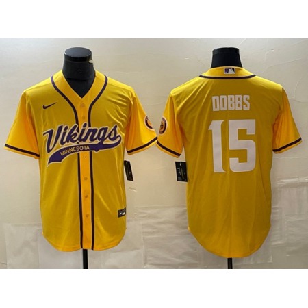 Men's Minnesota Vikings #15 Josh Dobbs Yellow Cool Base Stitched Baseball Jersey