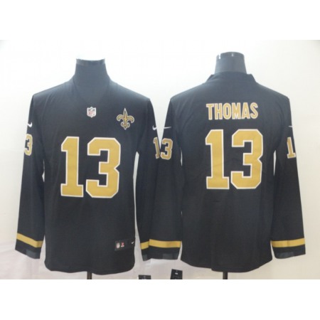 Men's New Orleans Saints #13 Michael Thomas Black Therma Long Sleeve Stitched NFL Jersey