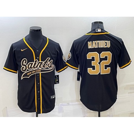 Men's New Orleans Saints #32 Tyrann Mathieu Black Cool Base Stitched Baseball Jersey