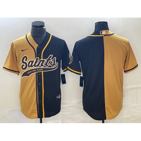 Men's New Orleans Saints Black Gold Split Cool Base Stitched Baseball Jersey