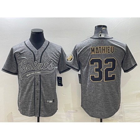 Men's New Orleans Saints #32 Tyrann Mathieu Grey With Patch Cool Base Stitched Baseball Jersey