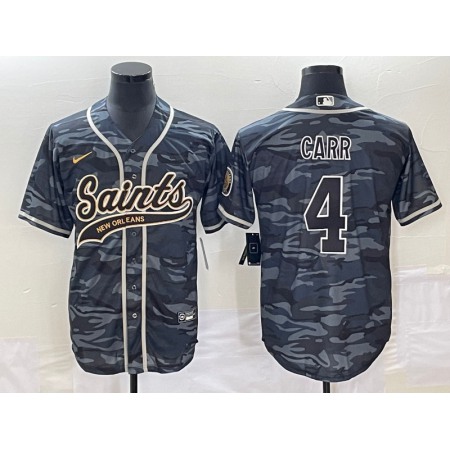 Men's New Orleans Saints #4 Derek Carr Grey Camo With Patch Cool Base Stitched Baseball Jersey