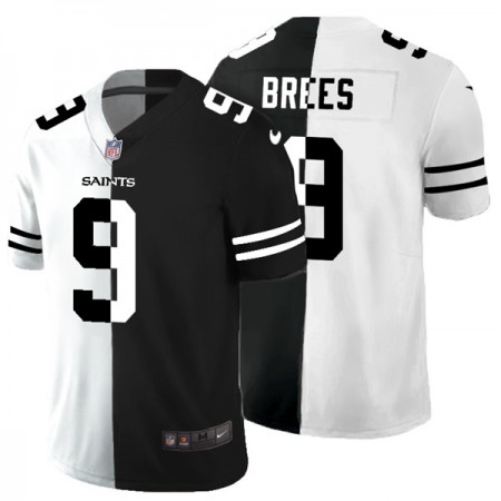 Men's New Orleans Saints #9 Drew Brees Black & White Split Limited Stitched Jersey