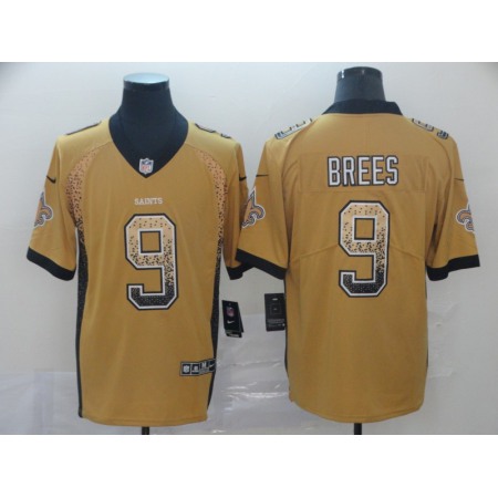 Men's New Orleans Saints #9 Drew Brees Gold 2018 Drift Fashion Color Rush Limited Stitched NFL Jersey