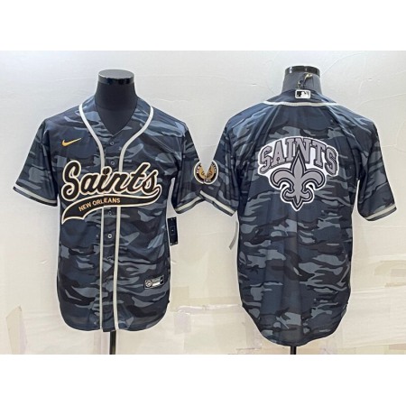 Men's New Orleans Saints Blank Grey/Navy Team Big Logo With Patch Cool Base Stitched Baseball Jersey