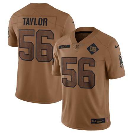 Men's New York Giants #56 Lawrence Taylor 2023 Brown Salute To Service Vapor Untouchable Limited Stitched Jersey