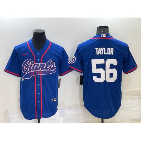Men's New York Giants #56 Lawrence Taylor Blue Cool Base Stitched Baseball Jersey