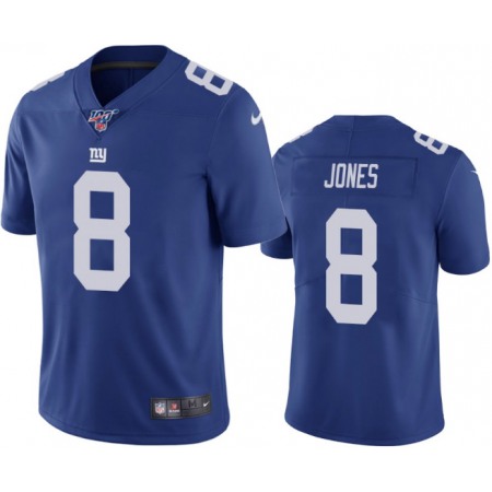 Men's New York Giants #8 Daniel Jones Blue 2019 100th Season Vapor Untouchable Limited Stitched NFL Jersey