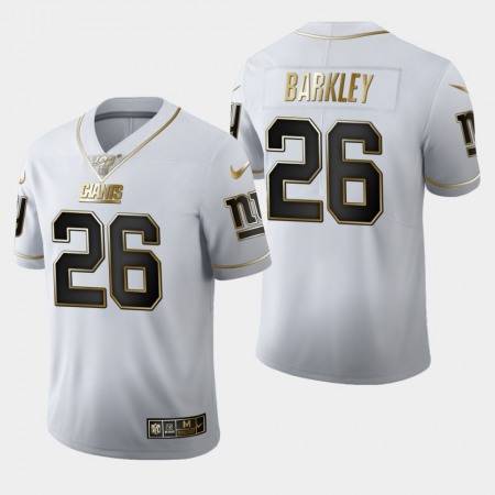 Men's New York Giants #26 Saquon Barkley White 2019 100th Season Golden Edition Limited Stitched NFL Jersey