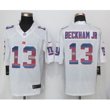 Nike Giants #13 Odell Beckham Jr White Men's Stitched NFL Limited Strobe Jersey