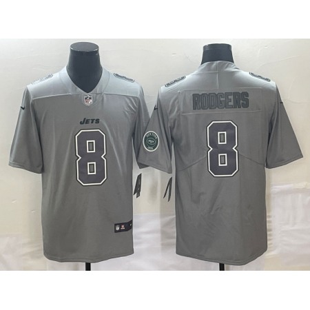 Men's New York Jets #8 Aaron Rodgers Grey With Patch Stitched Jersey