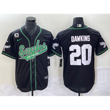 Men's Philadelphia Eagles #20 Brian Dawkins Black With 3-star C Patch Cool Base Stitched Baseball Jersey