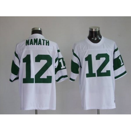 Mitchell and Ness Jets Joe Namath #12 Stitched White NFL Jersey