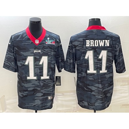 Men's Philadelphia Eagles #11 A. J. Brown Camo Super Bowl LVII Patch Limited Stitched Jersey