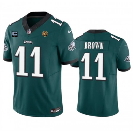 Men's Philadelphia Eagles #11 A. J. Brown Green 2023 F.U.S.E. With 1-star C Patch And John Madden Patch Vapor Limited Stitched Football Jersey