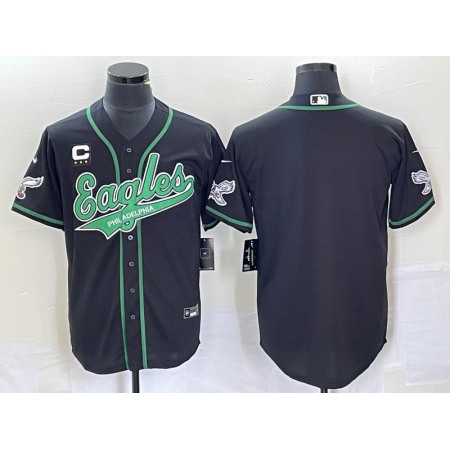 Men's Philadelphia Eagles Blank Black With 3-star C Patch Cool Base Stitched Baseball Jersey