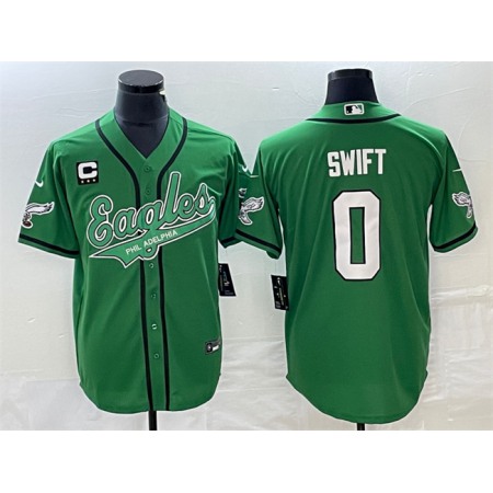 Men's Philadelphia Eagles #0 D'andre Swift Green With 3-star C Patch Cool Base Stitched Baseball Jersey