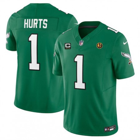 Men's Philadelphia Eagles #1 Jalen Hurts Green 2023 F.U.S.E. Throwback With 3-star C Patch And John Madden Patch Vapor Limited Stitched Football Jersey
