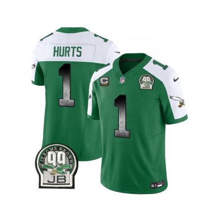 Men's Philadelphia Eagles #1 Jalen Hurts Green/White 2023 F.U.S.E. With 3-star C Patch Throwback Vapor Untouchable Limited Stitched Football Jersey