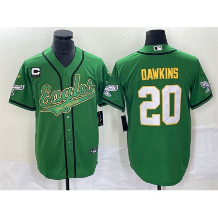 Men's Philadelphia Eagles #20 Brian Dawkins Green Gold With 3-star C Patch Cool Base Stitched Baseball Jersey